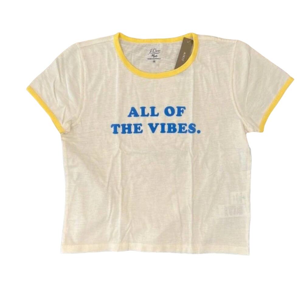 NWT J. Crew White/Ivory W/"All of the Vibes" Graphic T-Shirt - SIZE M